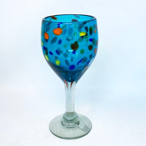 Hand Blown Glass Robins Egg Blue and Red Stemless Wine Glass Etsy