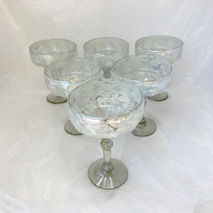 6 Hand Blown Margarita Glasses - White Lustre