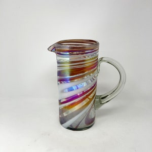 64 oz Hand Blown Glass Pitcher - Red and White Swirl