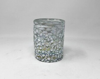 1 Hand Blown Low Ball Tumbler Glass - White Graniti Iridescent