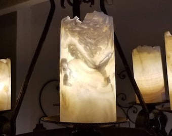Onyx cylinder 7&quot; x 4&quot;.  4&quot; diameter x 7&quot; tall onyx stone cylinder.  No electrical.  Made for candles or bulbs.  Open on the top and bottom.