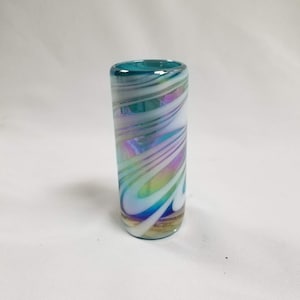 1 Hand Blown Shot Glass - Turquoise/White Swirl