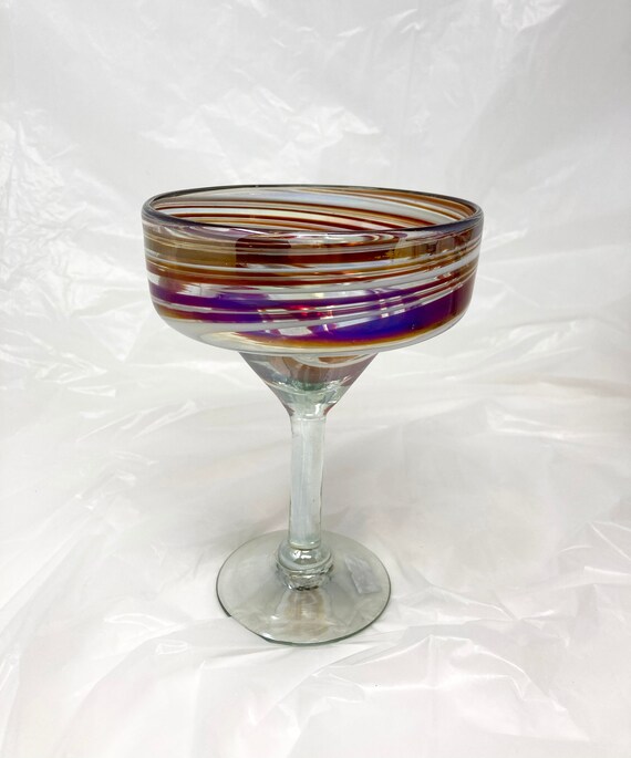 Lot De 2 Verres à Martini Sans Pied – Art Déco Verre Soufflé Tourbillon Cobalt