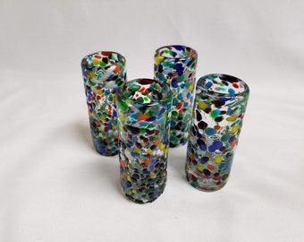 4 Hand Blown Shot Glasses - Rainbow Graniti