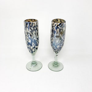 2 Hand Blown Champagne Glasses - Mocha/Tan Confetti