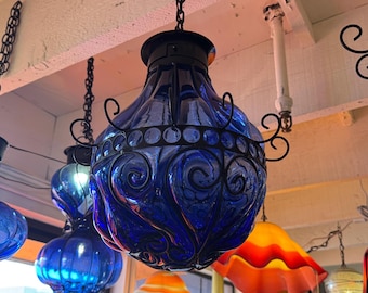 Handgeblazen glazen ijzeren druppelvormige hanglamp - blauw