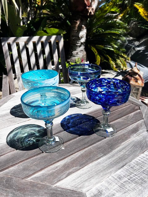 4 Hand Blown Margarita Glasses