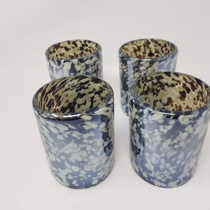 4 Hand Blown Low Ball Tumbler Glasses - Mocha/Tan Confetti