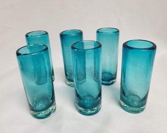 Conjunto de 6 copos de dose soprados à mão - Turquesa sólido