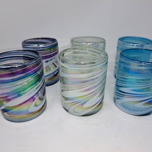 6 Hand Blown Low Ball Tumbler Glasses -  The Snow Cone Collection