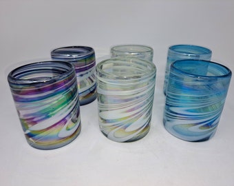 6 Hand Blown Low Ball Tumbler Glasses -  The Snow Cone Collection
