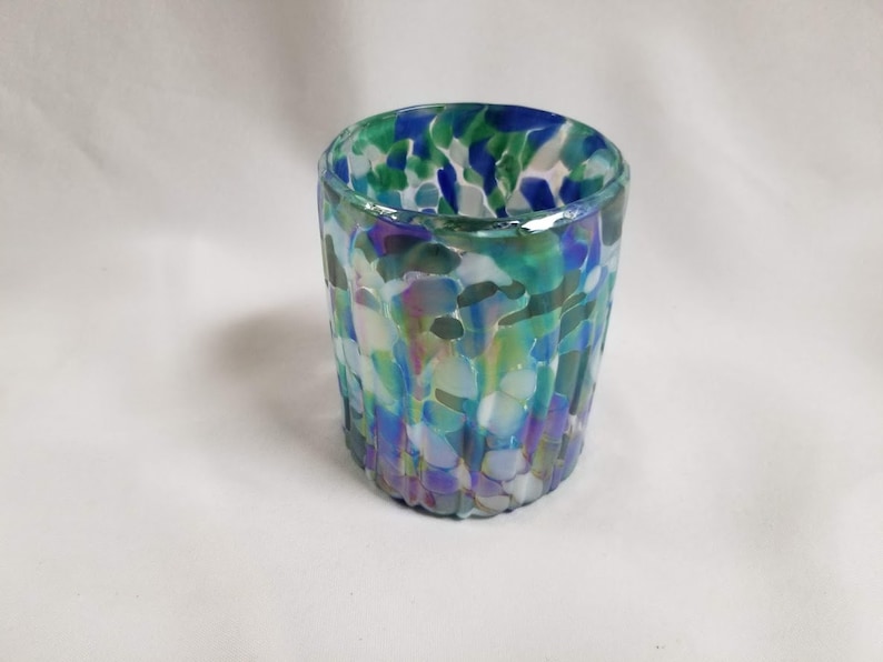 Hand Blown Low Ball Tumbler Glass Aegean Blue