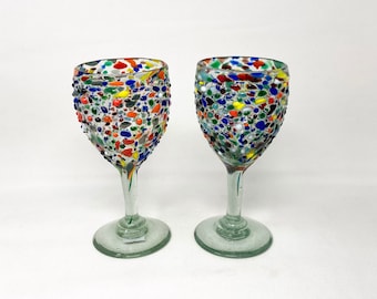 2 Hand Blown Wine Glasses - Rainbow Graniti