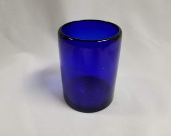 1 Hand Blown Low Ball Tumbler Glass - Cobalt Blue