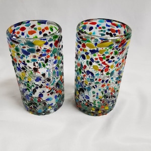 2 Hand Blown Water Glasses -  Rainbow Graniti