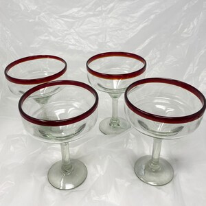4 copas de margarita sopladas a mano - Borde rojo