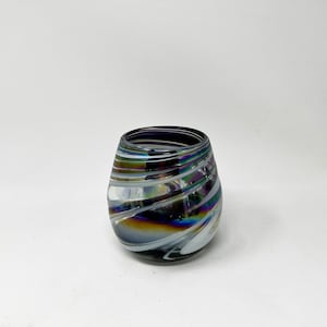 1 Stemless Wine Glass - Purple/White Iridescent Swirl