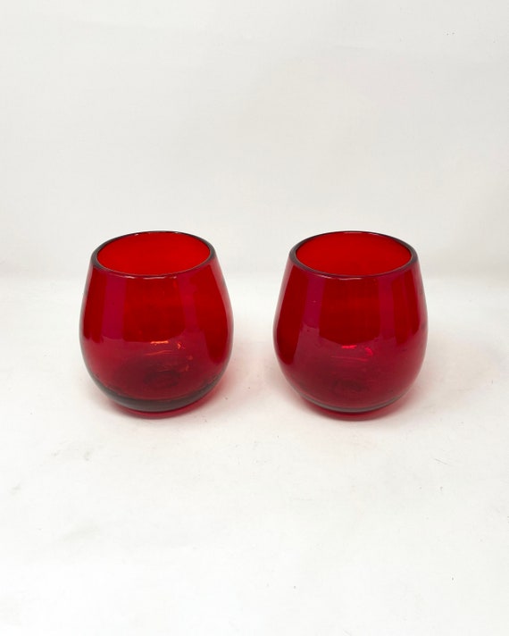 Red Stemless Wine Glasses - 2 Pack