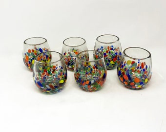 6 Stemless Wine Glasses -  Confetti Base