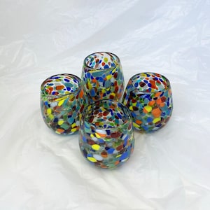 4 Hand Blown Stemless Wine Glasses -  Clear Confetti