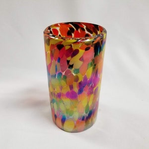 1 Hand Blown Water Glass - Red/Orange Iridescent Confetti