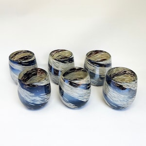 6 Stemless Wine Glasses -  Mocha/Cream Swirl