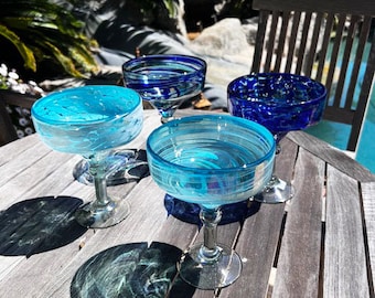Lot De 2 Verres à Margarita Soufflés à La Main - Novica - Bord Bleu Cobalt Et Pied Transparent