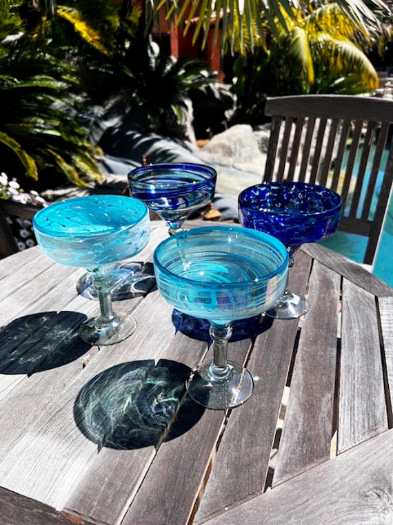4 Mundgeblasene Margarita Gläser - Blaue Farbauswahl
