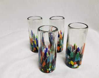 4 Hand Blown Shot Glasses - Confetti Base