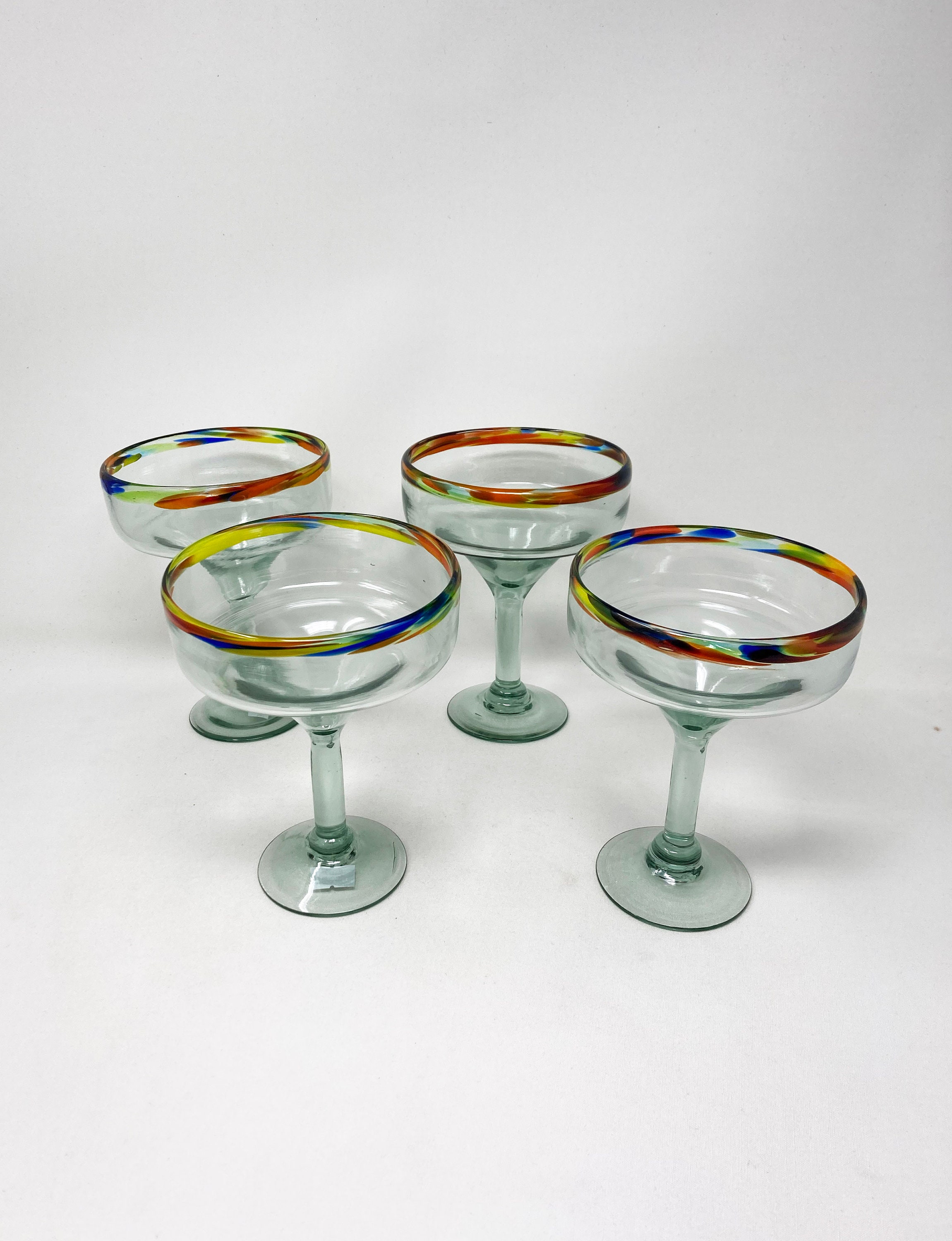 Stemless Margarita Glasses Set of 2 Premium Hand Blown Glassware –10 oz  Gold Rim