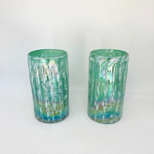 2 Hand Blown Water Glasses - Aegean Green