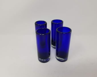 4 Hand Blown Shot Glasses - Cobalt Blue
