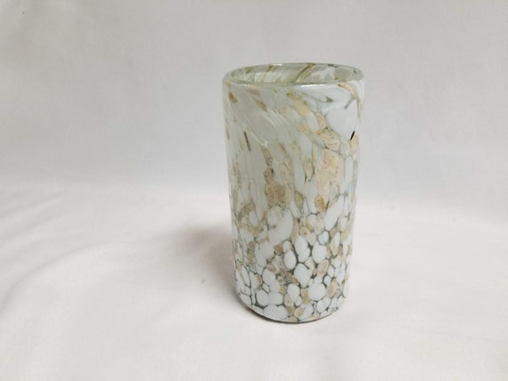 Hand Blown Water Glass White Tan Confetti - Etsy