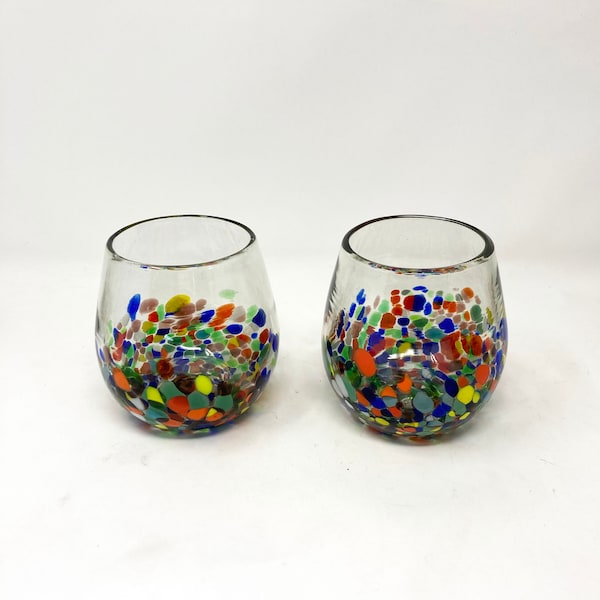 2 Stemless Wine Glasses -  Confetti Base