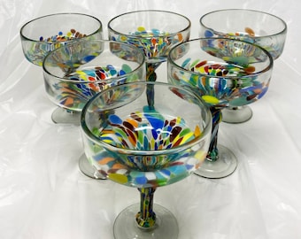 6 bicchieri da Margarita soffiati a mano - Base di coriandoli