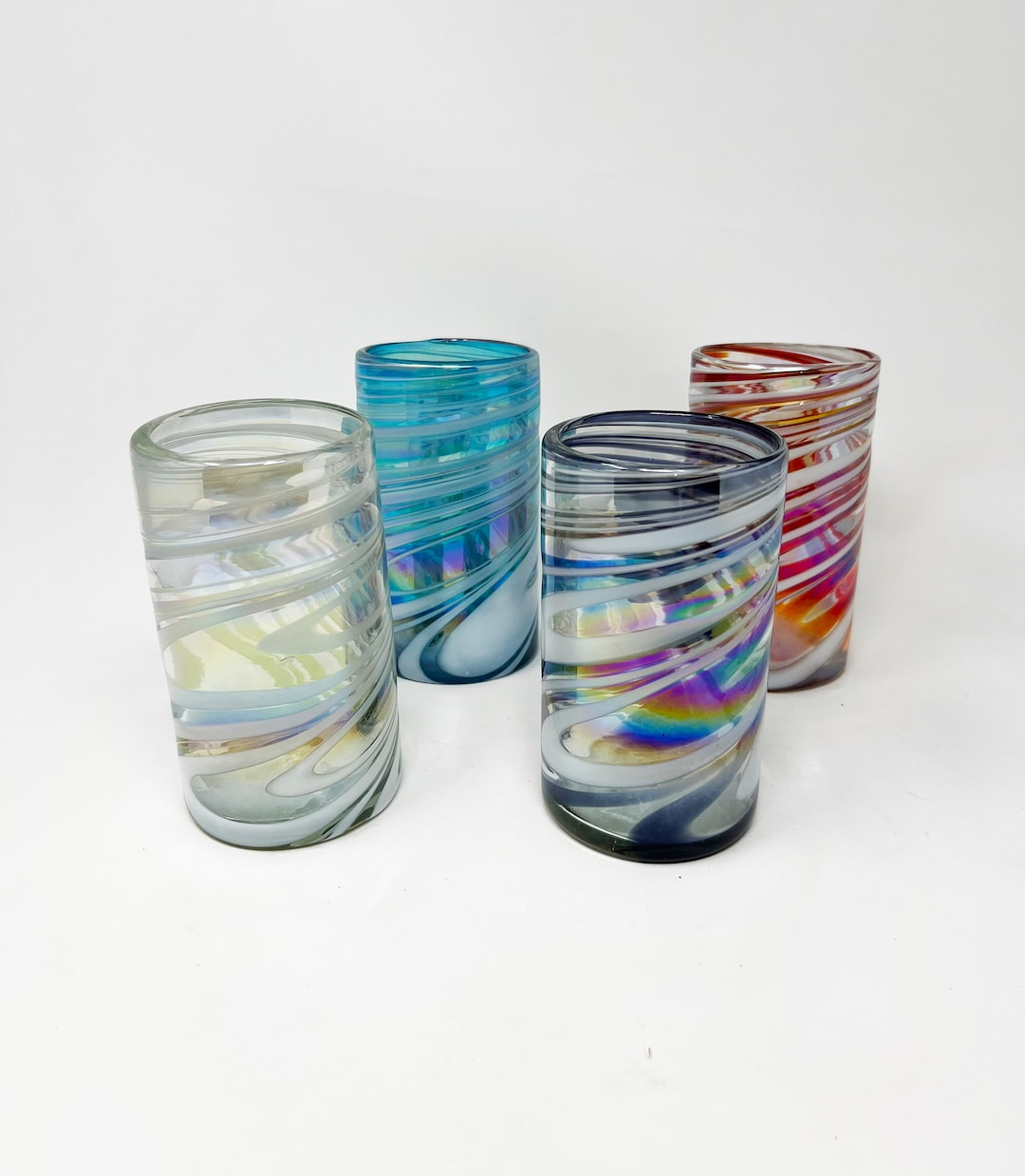 4 Hand Blown Water Glass - Cotton Candy Collection (Iridescent)