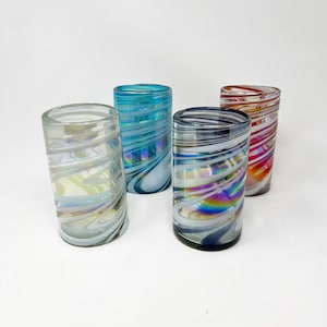 4 Hand Blown Water Glass - Cotton Candy Collection (Iridescent)