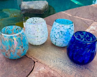 4 Hand Blown Stemless Wine Glasses -  Custom Color Mix
