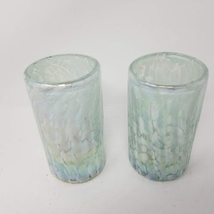 2 Hand Blown Water Glasses - White Lustre