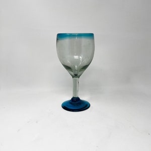 1 Hand Blown Wine Glass - Turquoise Rim/Base