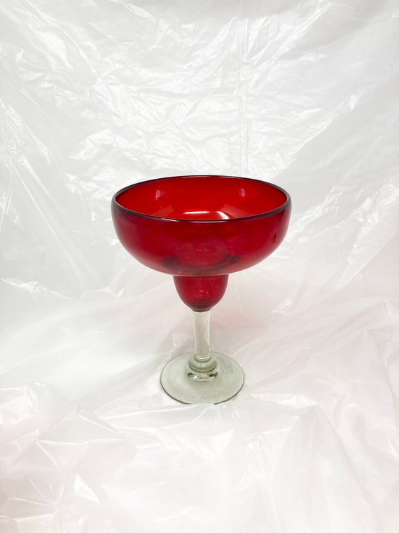 1 Hand Blown Margarita Glass - Solid Red