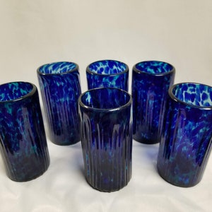 6 Hand Blown Water Glass - Blue Ocean