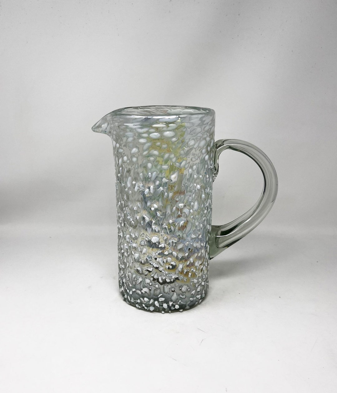 80oz Hand Blown Glass Cascade Pitcher - White Iridescent Graniti - Etsy