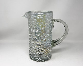 64 oz Hand Blown Glass Pitcher - Tall White Graniti