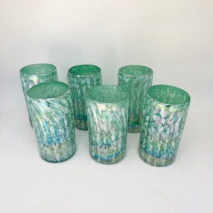 6 Hand Blown Water Glasses - Aegean Green