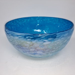 Hand Blown Glass Bowl - Blue White Confetti