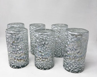 6 vasos de agua soplados a mano - Granito blanco iridiscente