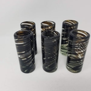 6 Hand Blown Shot Glasses - Chocolate Swirl