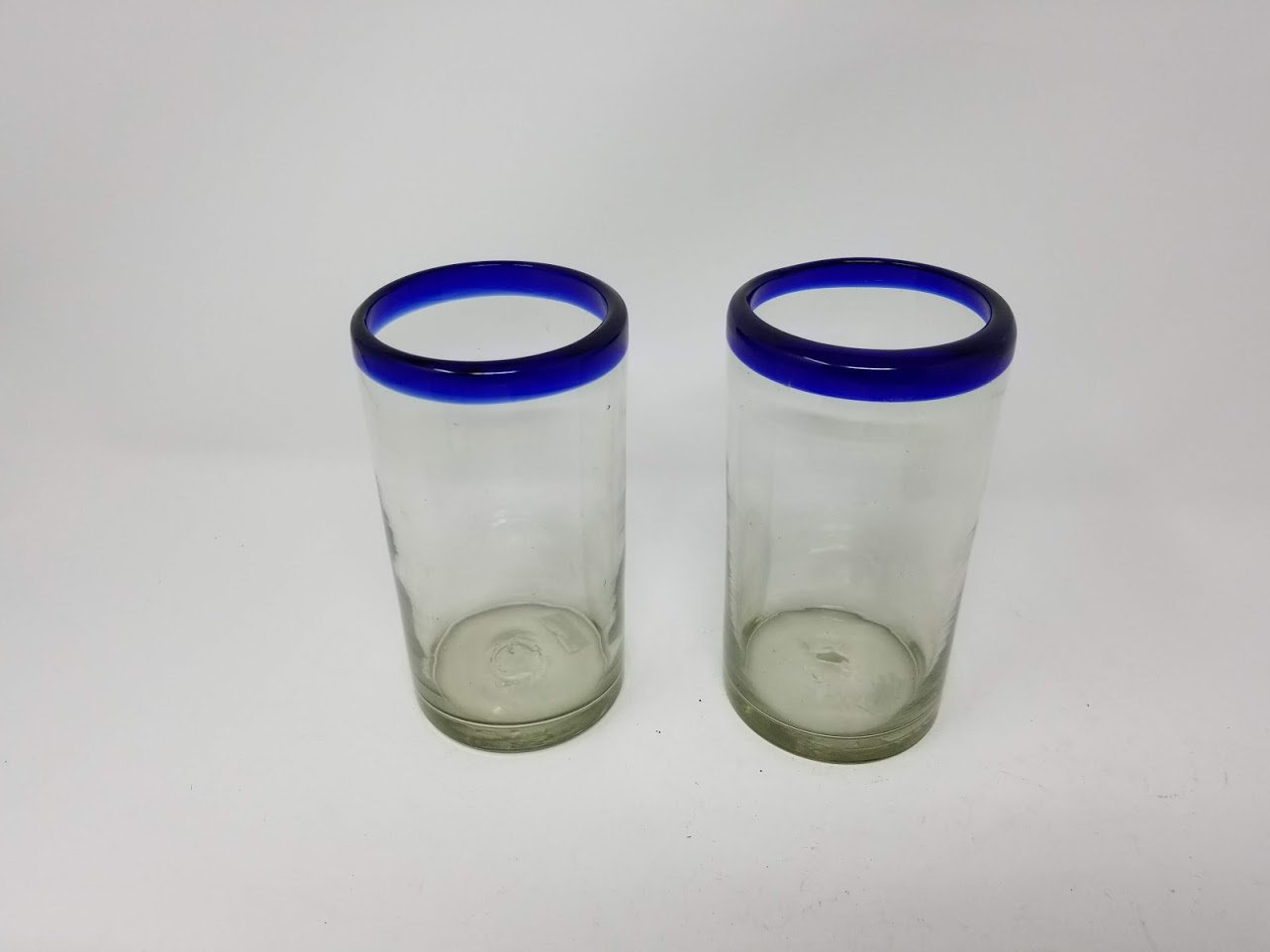 手吹きグラス 2個 - コバルトブルーの縁 - Etsy 日本