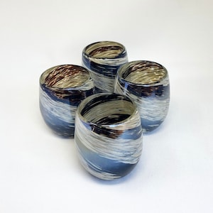 4 Stemless Wine Glasses -  Mocha/Cream Swirl